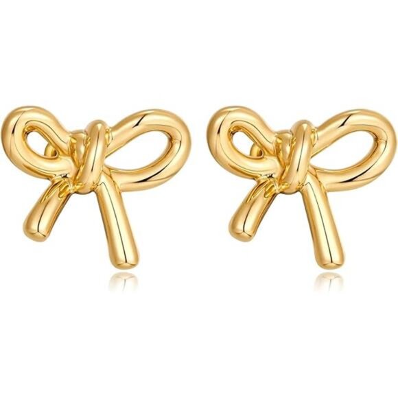 Gold Bow Knot Earrings - Picture 7 of 7